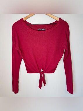 ABERCROMBIE & FITCH Fuchsia Pink Ribbed Knit Tie Front Top Sz XXS